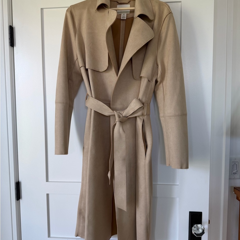H&M Beige Tan Women's Trench Coat Faux Suede Medium